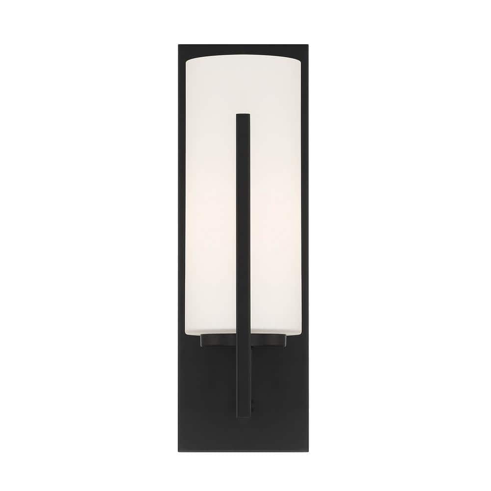 Cambria Modern Matte Black Wall Sconce with Etched Glass Shade