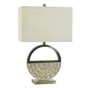 28 in. Champagne, Brushed Brass, Oatmeal Task and Reading Table Lamp for Living Room with Beige Cotton Shade