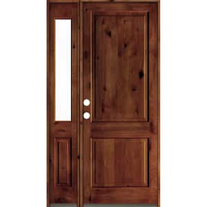 46 in. x 96 in. Rustic knotty alder 2-Panel Right-Hand/Inswing Clear Glass Red Chestnut Stain Wood Prehung Front Door