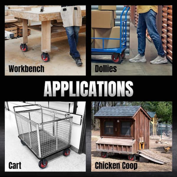 6 in. Swivel Plate Caster Wheels, Heavy-Duty Industrial Plate Casters with Rubber Knobby Tread