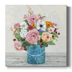 Flower Bouquet 10 in. x 10 in. White Stretched Picture Frame by Sally Swatland
