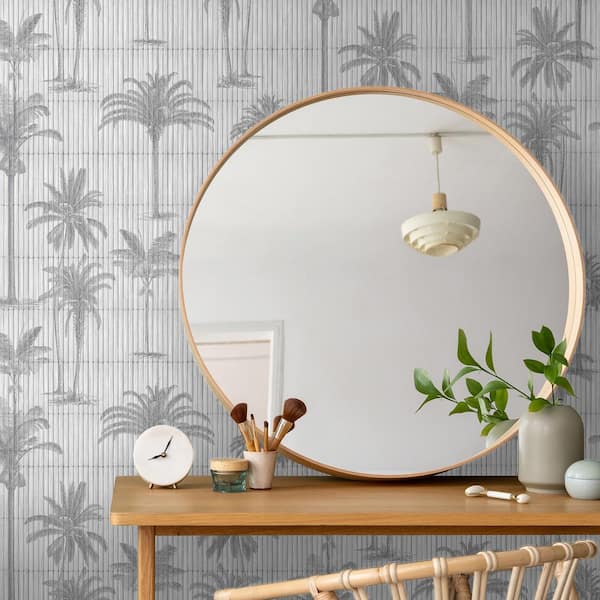 Vintage Palm Grove Light Gray Wallpaper