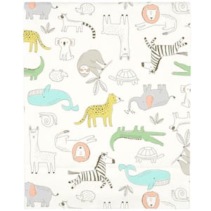 Orange Colorful Zoo Animals Super Soft Fitted Polyester Crib Sheet