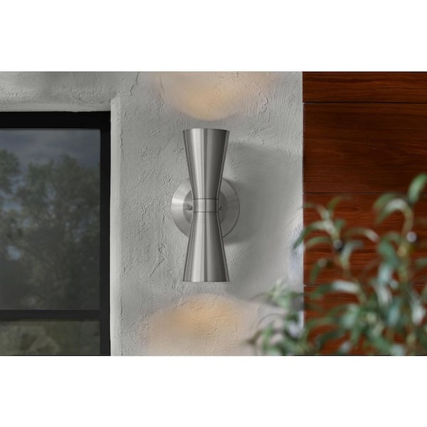 Albert 12.75 in. Brushed Nickel Damp-Rated Outdoor Coach Wall Lamp with Dusk to Dawn Photo Cell