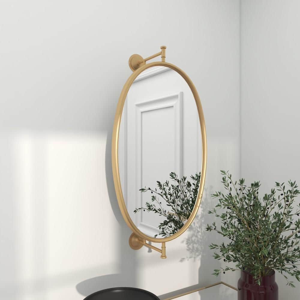 Elegant Gold Oval Wood Wall Mirror 15" x 28.6"