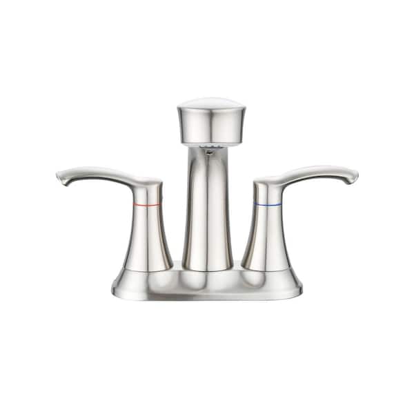 Unbranded Double Handle Deck Mount Bathroom Faucet, 4 in. Centerset Bathroom Sink Faucet with Pull Out Sprayer in Brushed Nickel