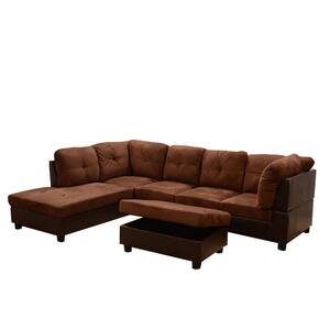 Chocolate Microfiber 3-Seater Left-Facing Chaise Sectional Sofa with Ottoman
