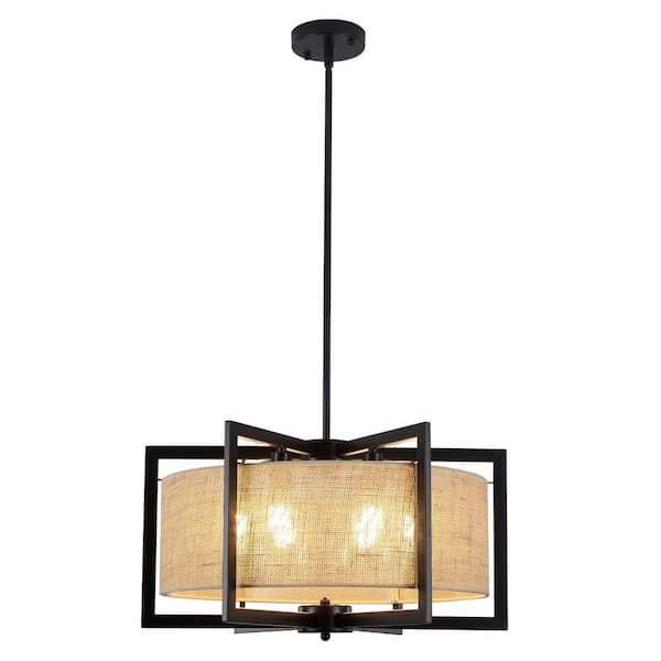 6-Light Black Candle Geometric Hand-Woven Drum Chandelier For Bedroom with no bulbs included - 10.63" H X 21.56" W