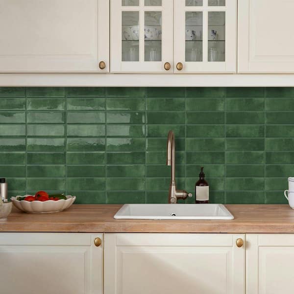 Lynzavix Green Peel and Stick Backsplash 12 in. x 12 in. Epoxy