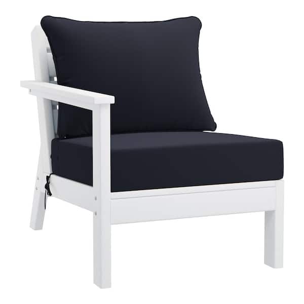 Westin Outdoor Birchwood Outdoor Patio Deep Seating Left Facing Arm HDPE Lounge Chair in White with Navy Blue Cushions