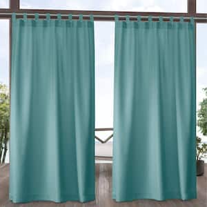 Cabana Teal Solid Light Filtering Hook-and-Loop Tab Indoor/Outdoor Curtain, 54 in. W x 120 in. L (Set of 2)