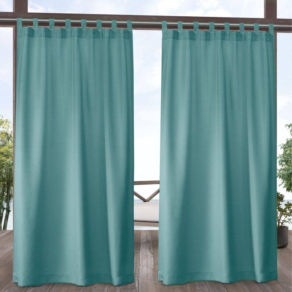 Set of 2 (108"x54") Indoor/Outdoor Solid Cabana Tab Top Curtain Panel Teal - Exclusive Home