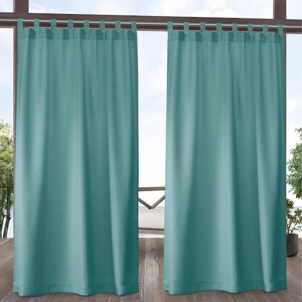 EXCLUSIVE HOME Cabana Teal Solid Light Filtering Hook-and-Loop Tab Indoor/Outdoor Curtain, 54 in. W x 108 in. L (Set of 2)