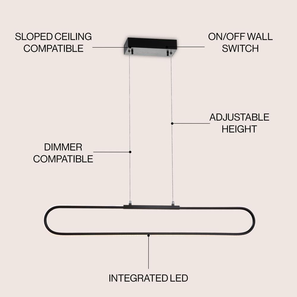 Ned Minimalistic 39" Black Metal Adjustable LED Linear Pendant