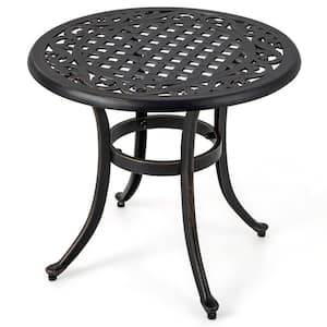 Brown Round Metal 24 in. Outdoor Side Table with Adjustable Footpads