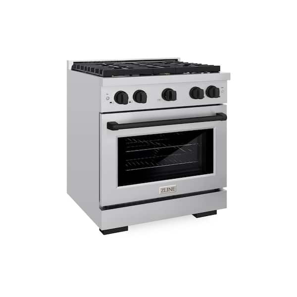 ZLINE Kitchen and Bath Autograph Edition 30 in. 4-Burner Freestanding Gas Range and Convection Oven in Stainless Steel and Black Matte