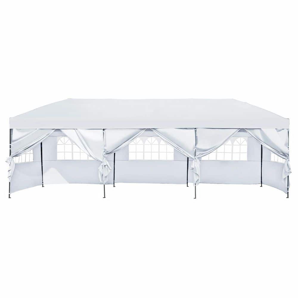 10 ft. x 30 ft. White Heavy Duty Outdoor Pop Up Canopy with Sidewalls and W