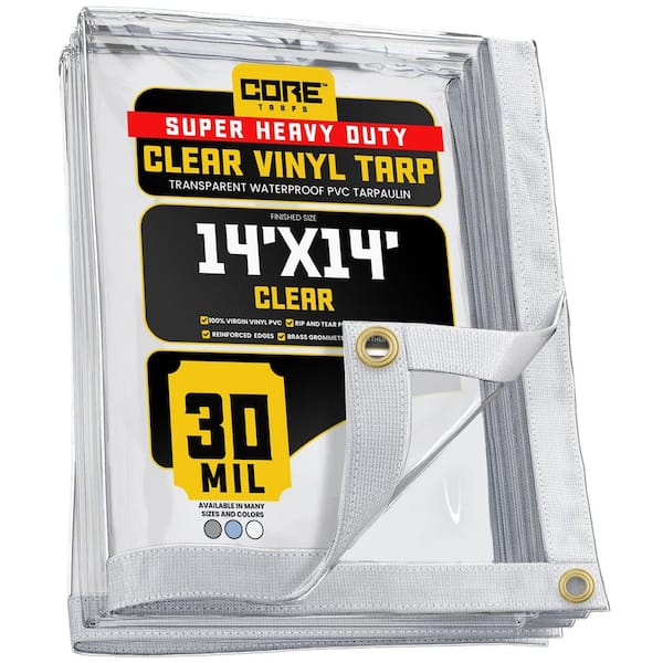 CORE TARPS 14 ft. x 14 ft. Clear Extreme Heavy Duty 30 mil Vinyl Plastic Tarp, Waterproof, UV Protection, with Metal Grommets