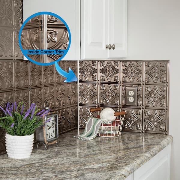 Fasade® 4' PVC Brushed Nickel Large Profile Inside Corner Trim - 5 Pack