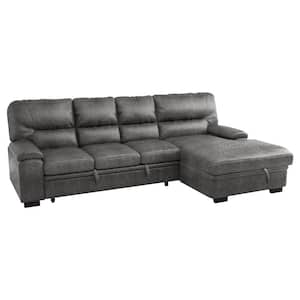 Monroe 114 in. Straight Arm 2-piece Microfiber Sectional Sofa in Dark Gray with Pull-out Bed and Right Chaise