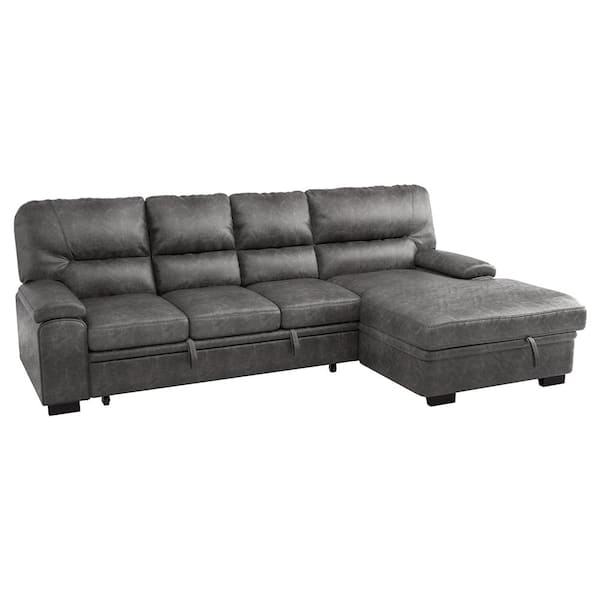 Unbranded Monroe 114 in. Straight Arm 2-piece Microfiber Sectional Sofa in Dark Gray with Pull-out Bed and Right Chaise