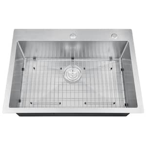 Handmade Stainless steel 30 in. Single Bowl Top Mount Scratch-Resistant Nano Drop-in Kitchen Sink With Bottom Grid