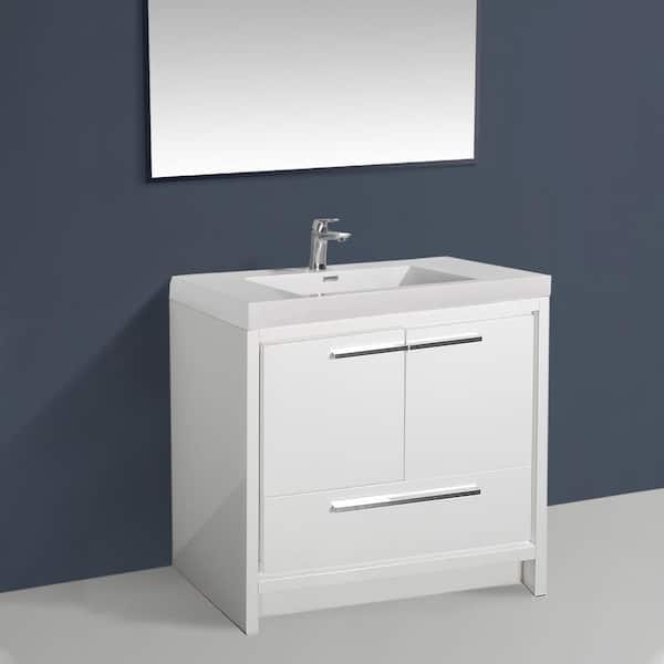 30 in. W x 20 in. D x 35 in. H Freestanding Bath Vanity in High Glossy White with White Glossy Resin Top