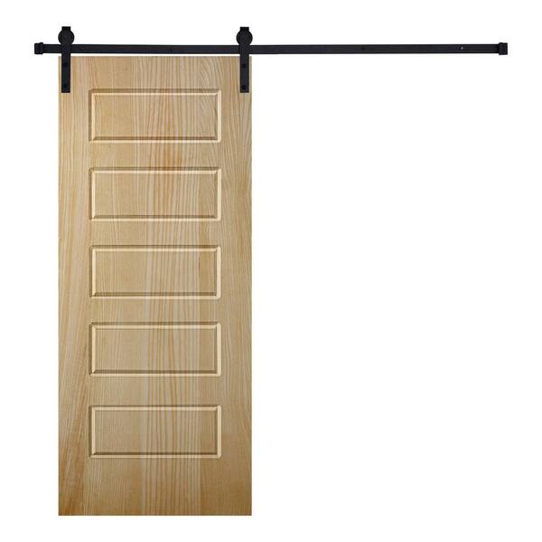 AIOPOP HOME 5-Panel Riverside Designed 80 in. W. x 42 in. Wood Panel Mother Nature Painted Sliding Barn Door with Hardware Kit