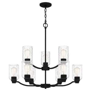 Acacia 9-Light Matte Black Chandelier with Clear Water Glass