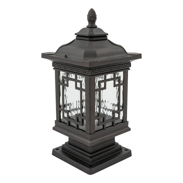 1 Light Black New Chinese Style Aluminum Hardwired Outdoor Waterproof Post Light with No Bulbs Included