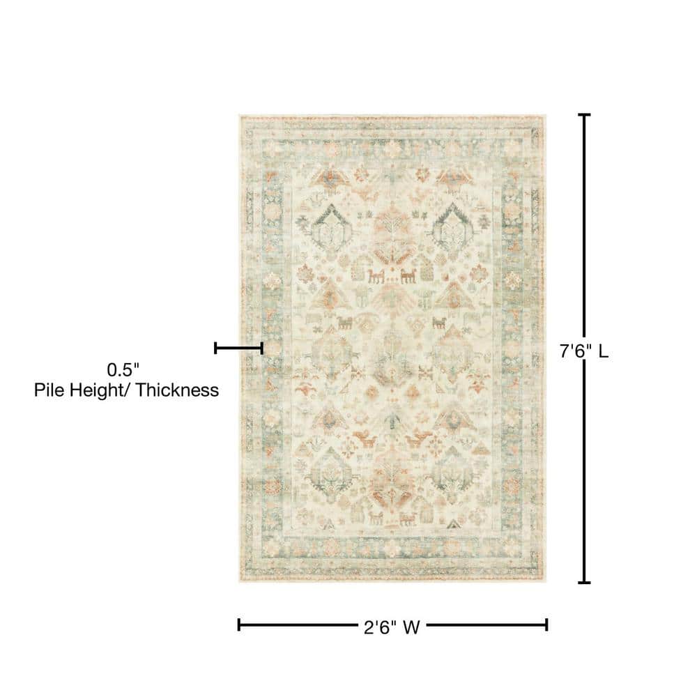 Ivory and Multi Synthetic Stain-Resistant Runner Rug