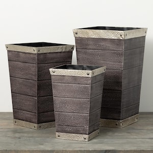 16.25 in., 20.25 in. & 24 in. Gray Metal Trimmed Medium Tapered Planter (Set of 3)