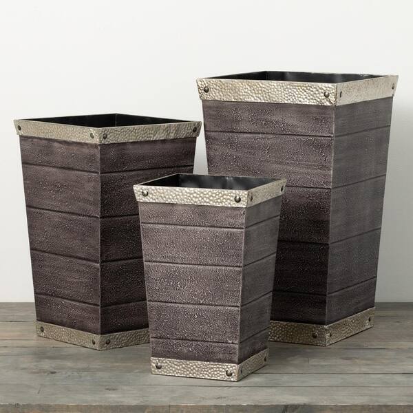 SULLIVANS 16.25 in., 20.25 in. & 24 in. Gray Metal Trimmed Medium Tapered Planter (Set of 3)