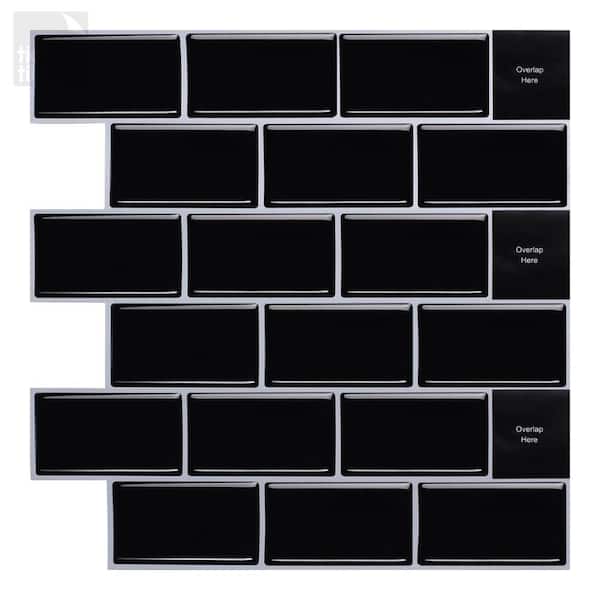 Subway Black 12 in. W x 12 in. H Peel and Stick Decorative Mosaic Wall Tile Backsplash (5 Tiles)