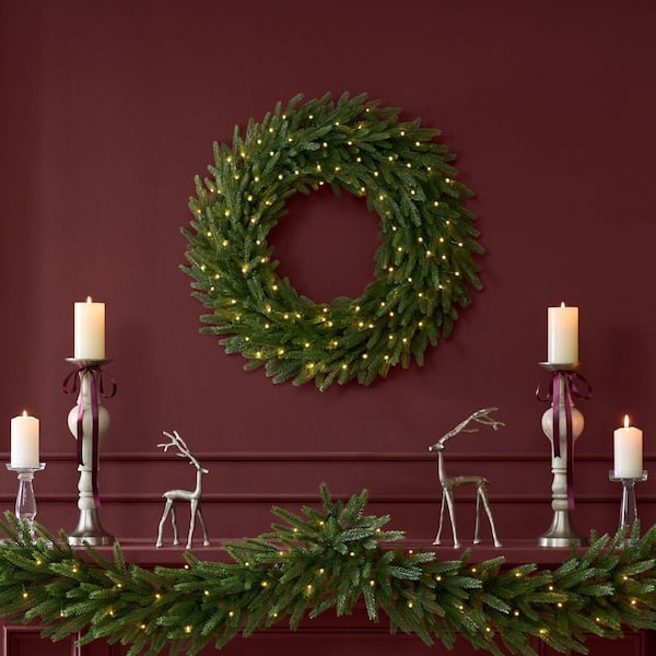30 in Waverly Twinkling Noble Fir LED Pre-Lit Wreath with Timer