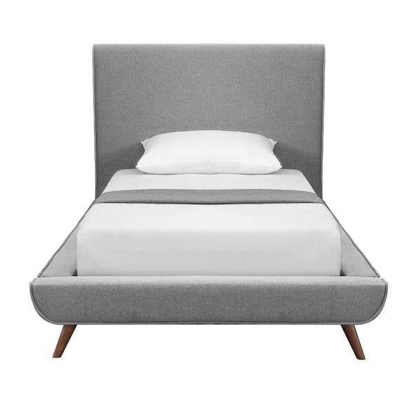HomeRoots Gray Wood Frame Twin Panel Bed with Upholstered