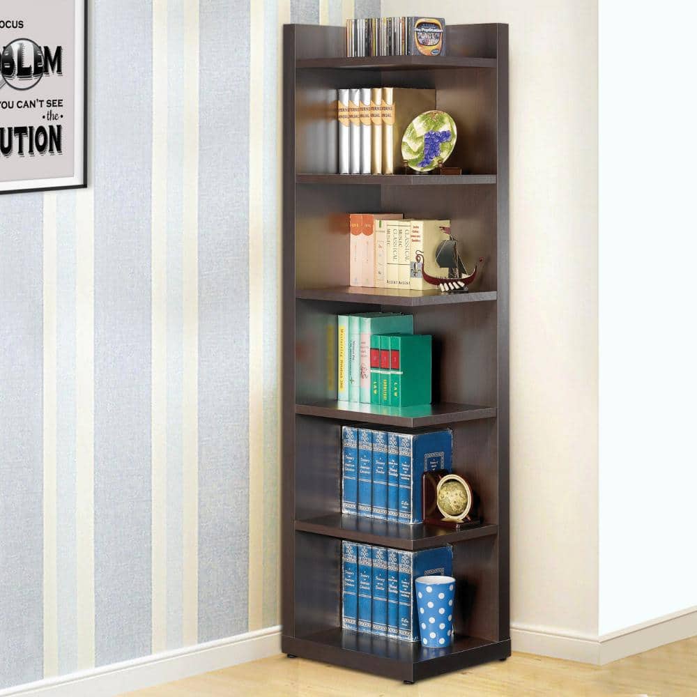 Casual Contemporary Cappuccino Corner Bookcase with 5 Shelves