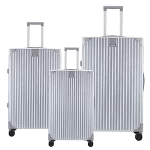3-Piece Sets 20 in. 24 in. 28 in. Plastic Hard Shell Check-in Luggage Hard Shell Spinner Suitcase, Silver