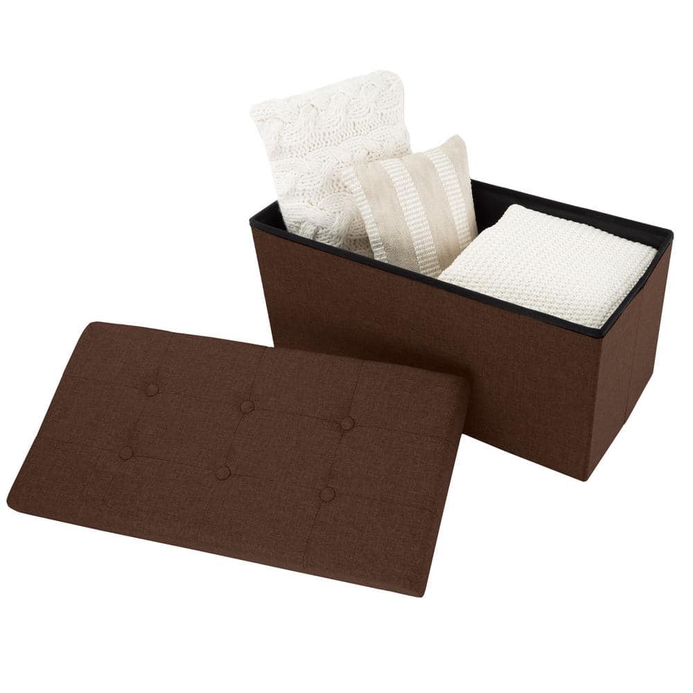 Brown Polyester Rectangular Storage Ottoman Set with Wood Frame