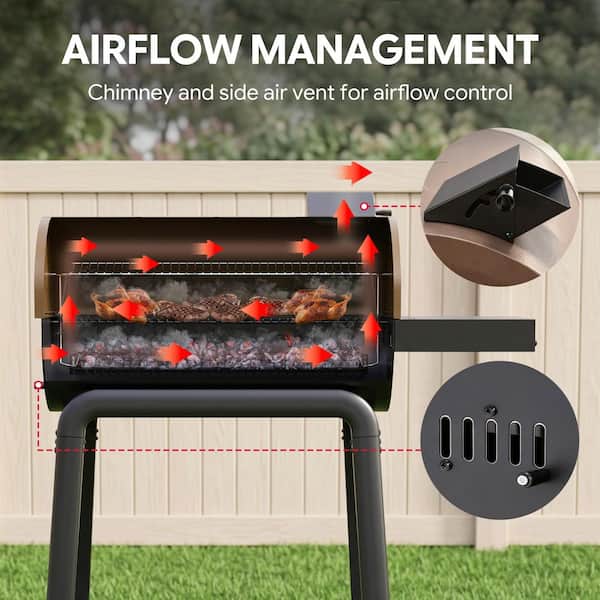 FEASTO 43 in. Barrel Charcoal Grill with Built in Thermometer and