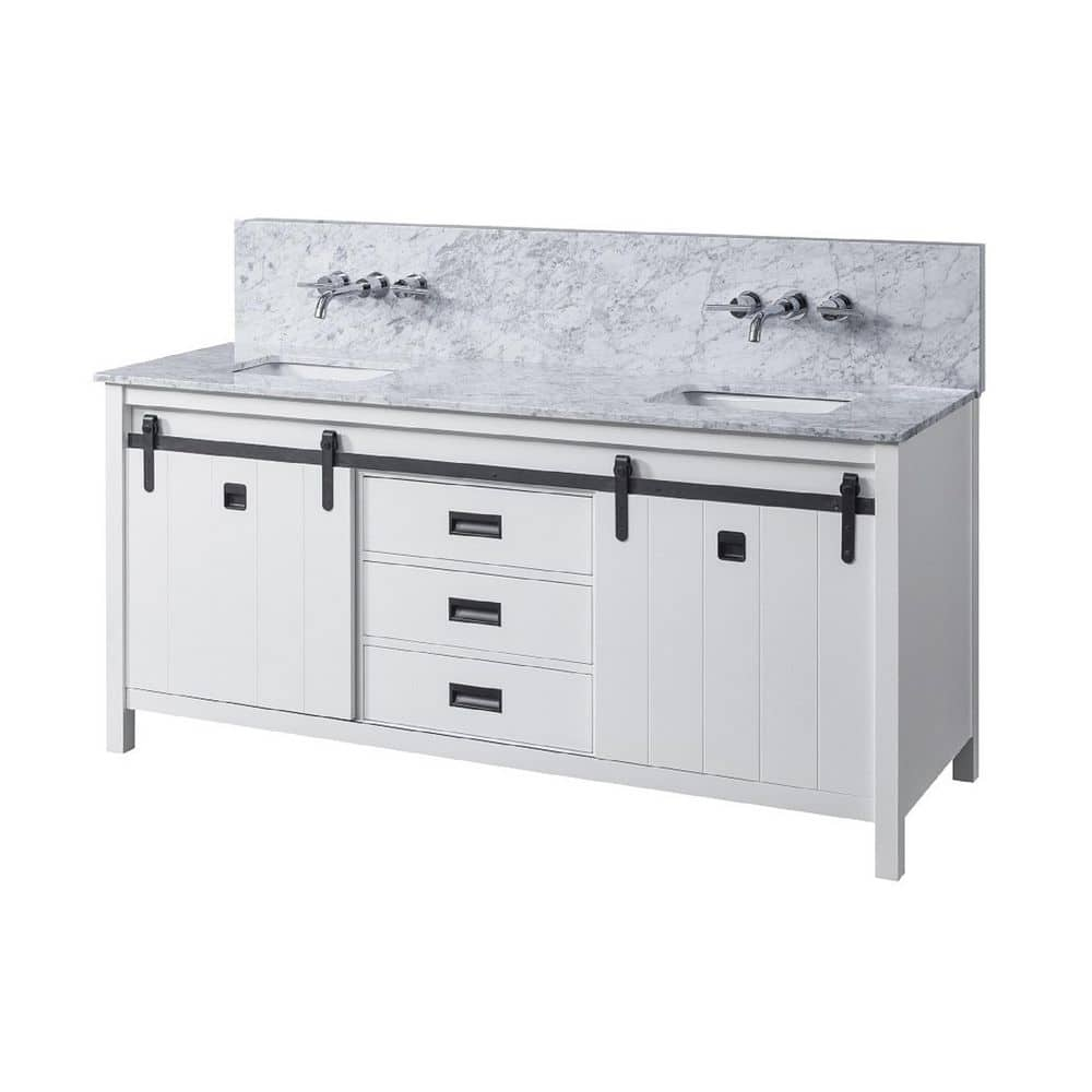 Da Vinci Premium 72 in. W x 25 in. D x 32 in. H Vanity in White with White Carrara Marble Top with white basins -  Direct vanity sink, 72D3-WWC-WM