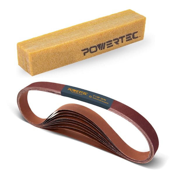1 in. x 30 in. Aluminum Oxide Sanding Belts 60/80/120/150/240/400 Grit Assortment (18PK) with Abrasive Cleaning Stick