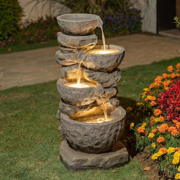 Water Fountain Outdoor Garden with Pump&led Light,Outdoor Fountains and  Waterfalls Clearance,Modern Outdoor Fountain 3 Bowls Garden Fountains for