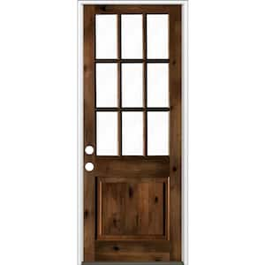 42 in. x 96 in. Rustic Knotty Alder Right-Hand Clear Low-E Glass 9-Lite Provincial Stain Wood Single Prehung Front Door