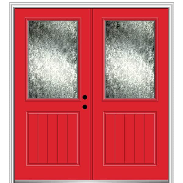 MMI Door 72 in. x 80 in. Left-Hand/Inswing Rain Glass Red Saffron Fiberglass Prehung Front Door on 6-9/16 in. Frame