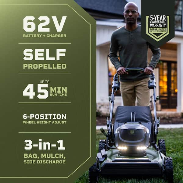 Green Machine GMSM6200 62V Brushless 22 in. Electric Cordless Battery Self- Propelled Lawn Mower with 2 4.0 Ah Batteries and Charger - 2