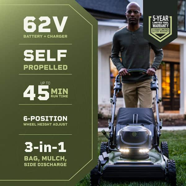 62V Brushless 22 in. Electric Cordless Battery Self- Propelled Lawn Mower with 2 4.0 Ah Batteries and Charger