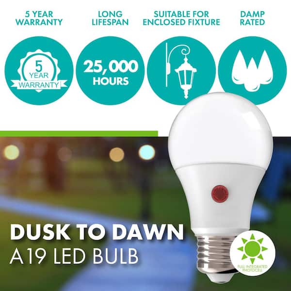 60-Watt Equivalent A19 Dusk-to-Dawn LED Light Bulb, 2700K Soft White, 50-pack