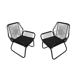 Idaho Grey and White Stationary Metal Outdoor Lounge Chairs with Grey Cushions (2-Pack)