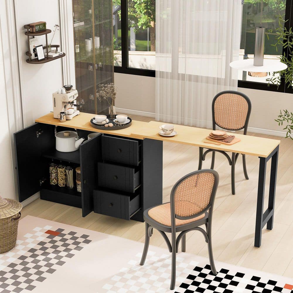 Polibi Black/Natural 32.20 in. H Extendable Accent Cabinet ...
